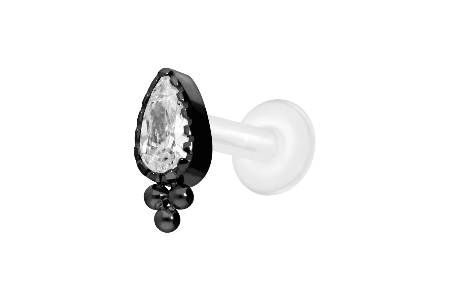 PTFE Labret Piercing mit Innengewinde + Titan-Aufsatz KRISTALLTROPFEN + KUGELN